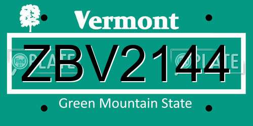 ZBV2144 Vermont License Plate