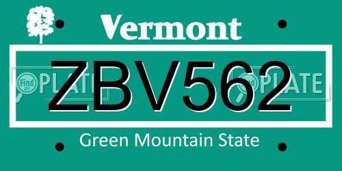 ZBV562 Vermont License Plate