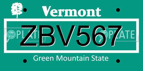 ZBV567 Vermont License Plate