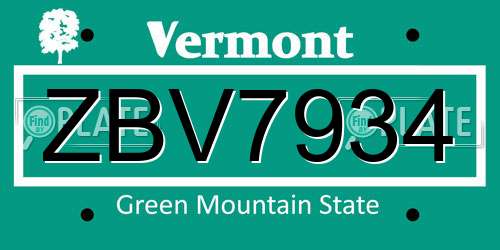 ZBV7934 Vermont License Plate