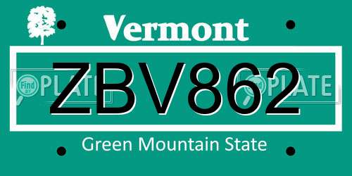 ZBV862 Vermont License Plate
