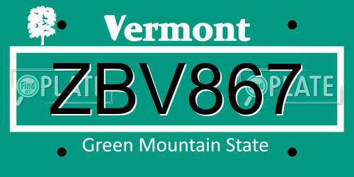 ZBV867 Vermont License Plate