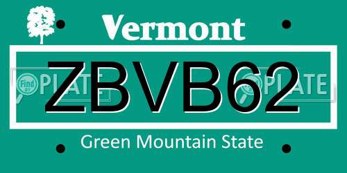 ZBVB62 Vermont License Plate