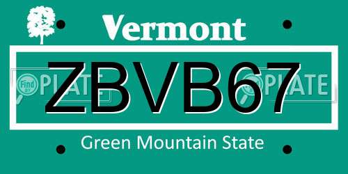 ZBVB67 Vermont License Plate