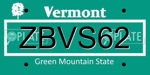 ZBVS62 Vermont License Plate