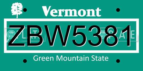 ZBW5381 Vermont License Plate
