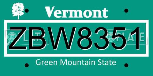 ZBW8351 Vermont License Plate
