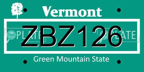 ZBZ126 Vermont License Plate