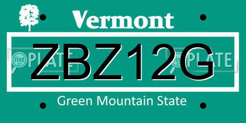 ZBZ12G Vermont License Plate