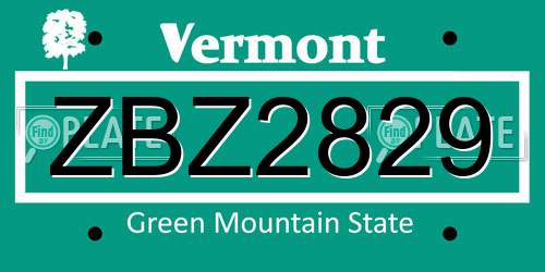 ZBZ2829 Vermont License Plate