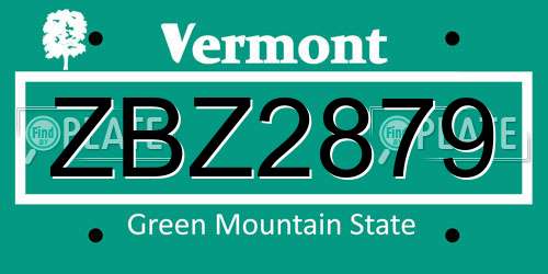 ZBZ2879 Vermont License Plate