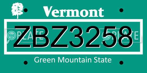 ZBZ3258 Vermont License Plate