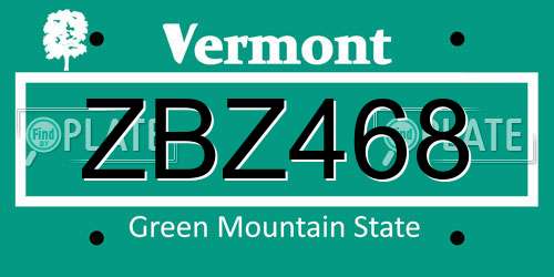 ZBZ468 Vermont License Plate