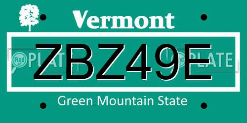 ZBZ49E Vermont License Plate