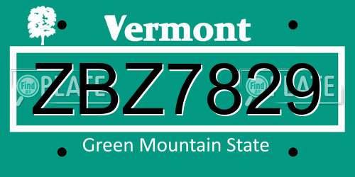 ZBZ7829 Vermont License Plate