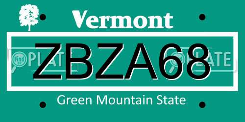 ZBZA68 Vermont License Plate