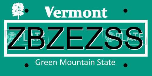 ZBZEZSS Vermont License Plate