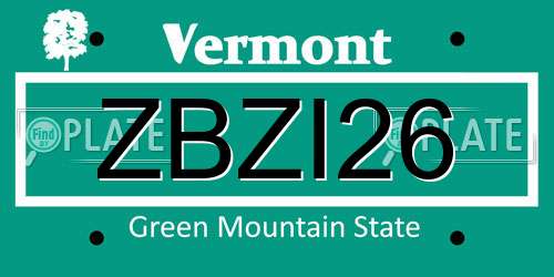 ZBZI26 Vermont License Plate