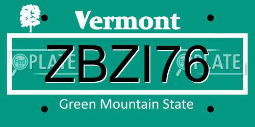 ZBZI76 Vermont License Plate