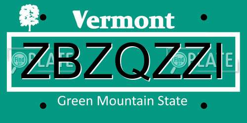 ZBZQZZI Vermont License Plate