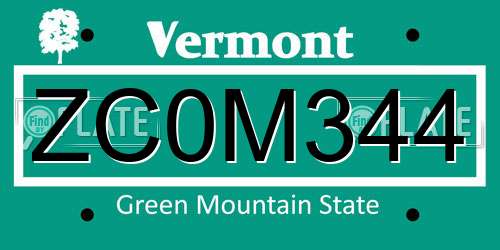 ZC0M344 Vermont License Plate