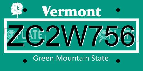ZC2W756 Vermont License Plate