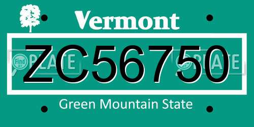 ZC56750 Vermont License Plate