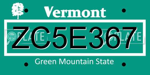 ZC5E367 Vermont License Plate
