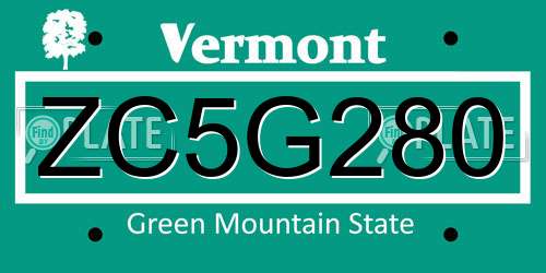 ZC5G280 Vermont License Plate