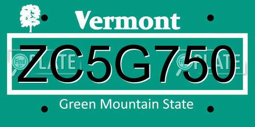 ZC5G750 Vermont License Plate