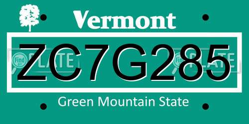 ZC7G285 Vermont License Plate