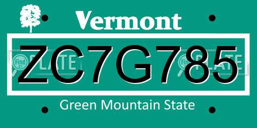 ZC7G785 Vermont License Plate