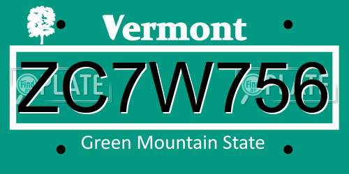 ZC7W756 Vermont License Plate