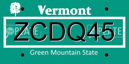 ZCDQ45 Vermont License Plate