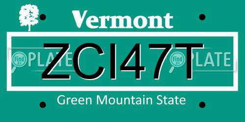 ZCI47T Vermont License Plate