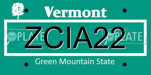ZCIA22 Vermont License Plate