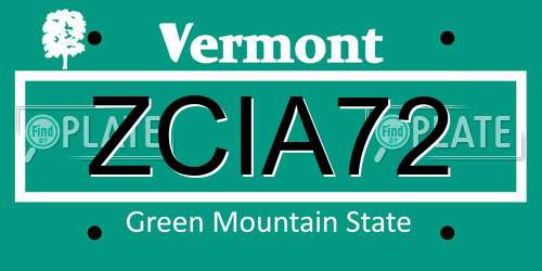 ZCIA72 Vermont License Plate
