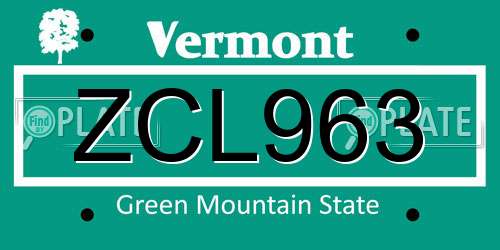 ZCL963 Vermont License Plate