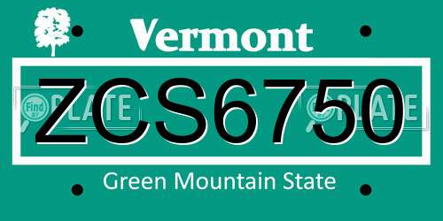 ZCS6750 Vermont License Plate