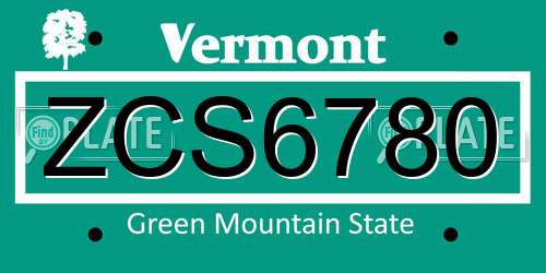 ZCS6780 Vermont License Plate
