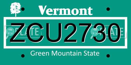 ZCU2730 Vermont License Plate
