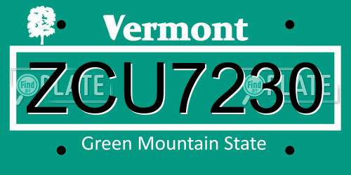 ZCU7230 Vermont License Plate