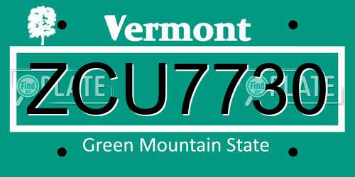 ZCU7730 Vermont License Plate