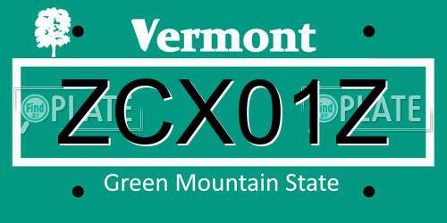 ZCX01Z Vermont License Plate
