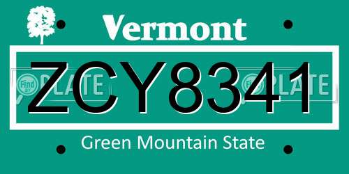 ZCY8341 Vermont License Plate