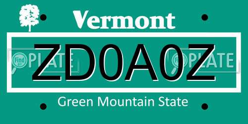 ZD0A0Z Vermont License Plate