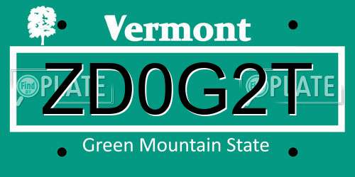 ZD0G2T Vermont License Plate