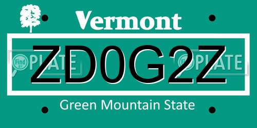 ZD0G2Z Vermont License Plate