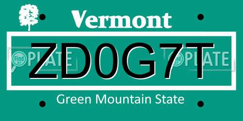ZD0G7T Vermont License Plate