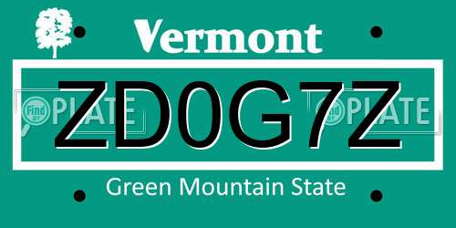 ZD0G7Z Vermont License Plate